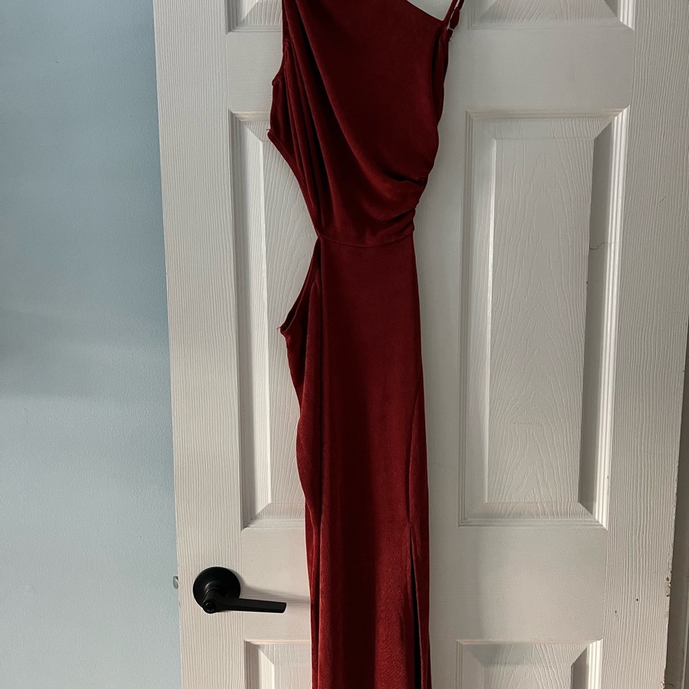 Hello Molly Burgundy Midi Cut-Out One shoulder Dress